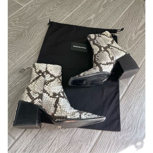 ALEXANDER WANG Women's Parker Snake-Embossed Leather Ankle Boots Size 7.5 - Picture 3 of 11
